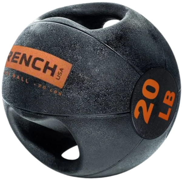 French Fitness Dual Grip Medicine Ball w/Handles 20 lb - Angled View