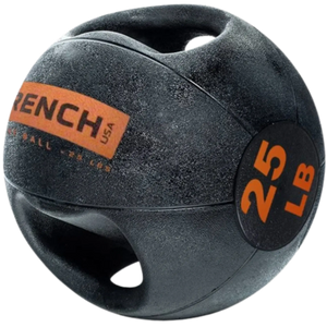 French Fitness Dual Grip Medicine Ball w/Handles 25 lb - Angled View