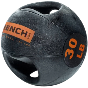 French Fitness Dual Grip Medicine Ball w/Handles 30 lb - Angled View