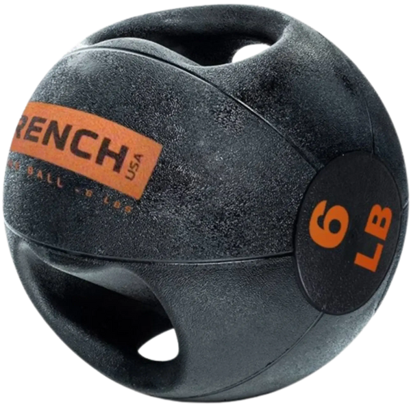 French Fitness Dual Grip Medicine Ball w/Handles 6 lb - Angled View