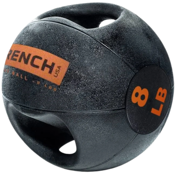 French Fitness Dual Grip Medicine Ball w/Handles 8 lb - Angled View