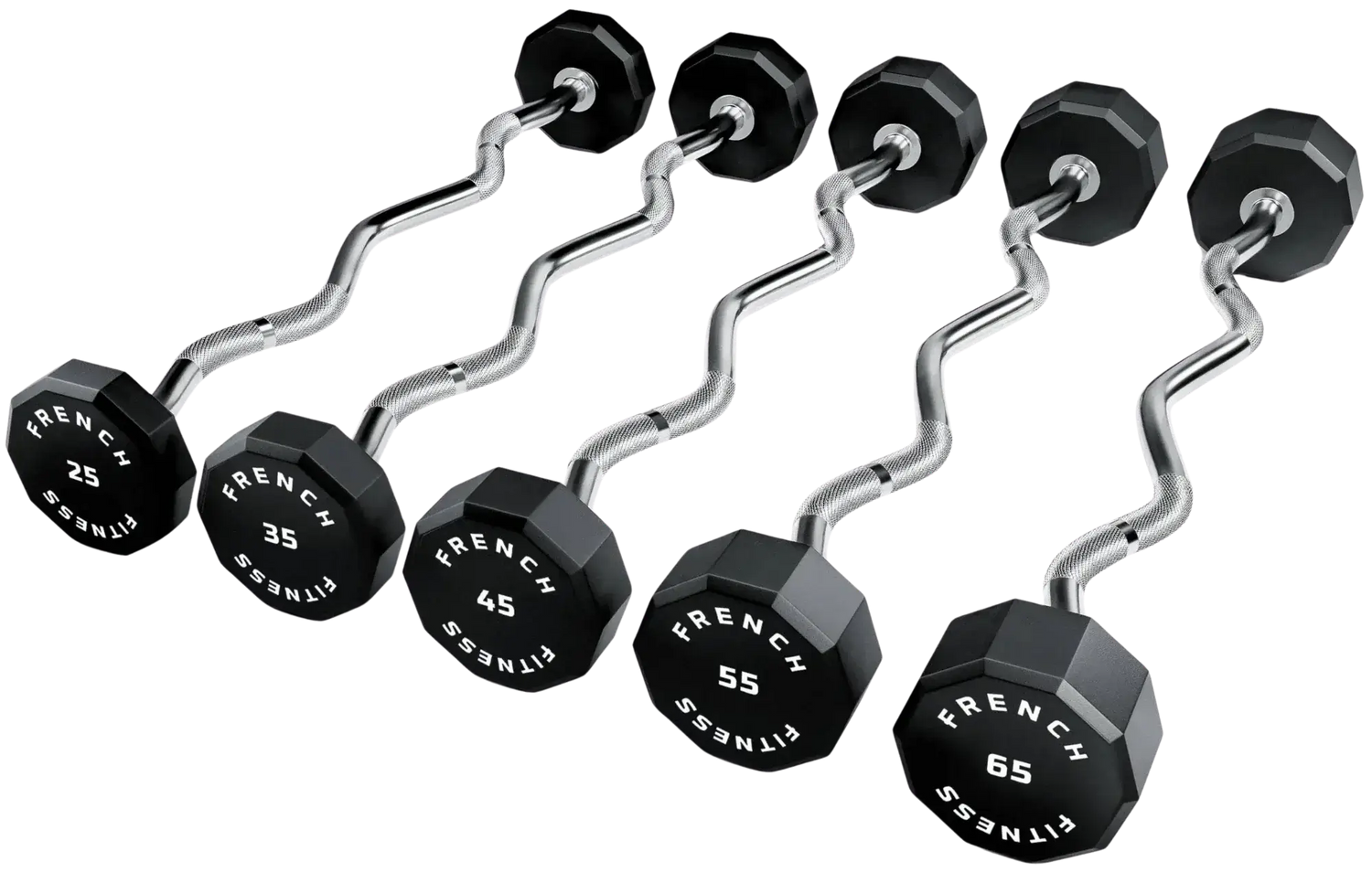 French Fitness EZ Curl Urethane Barbell Bar Set of 5 (25-65 lbs) (New) Image