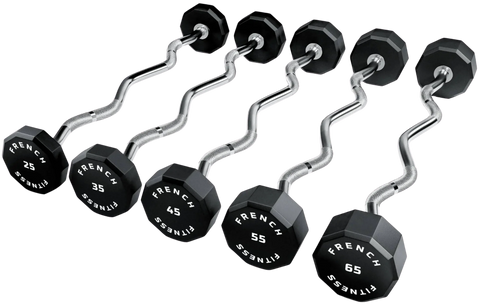 French Fitness EZ Curl Urethane Barbell Bar Set of 5 (25-65 lbs) (New)