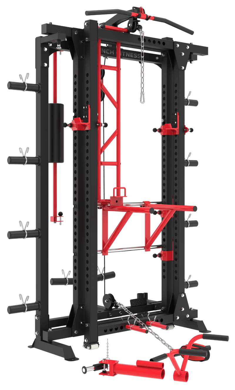 French Fitness Folding Cable Power Rack / Cage, Red/Black (New)