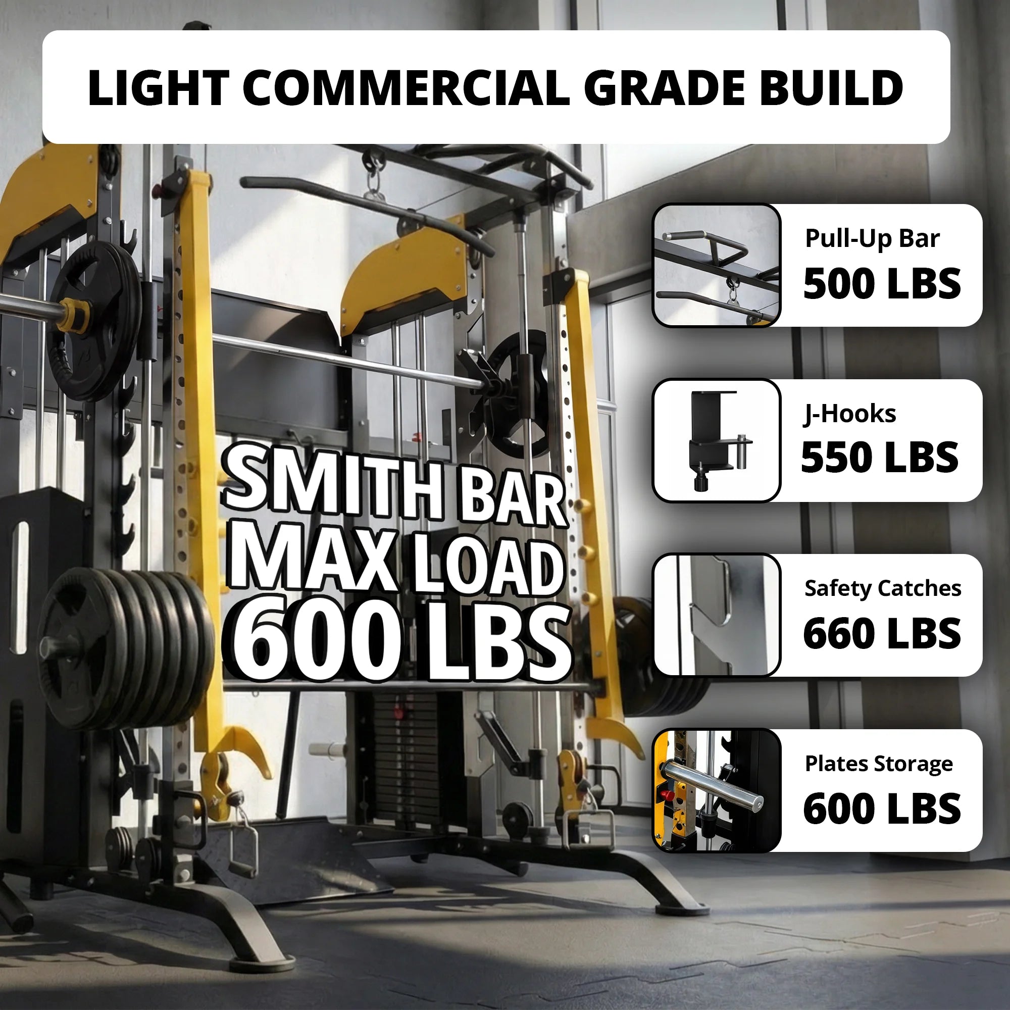 French Fitness FSR90 Functional Trainer Smith & Squat Rack Machine - Key Features View