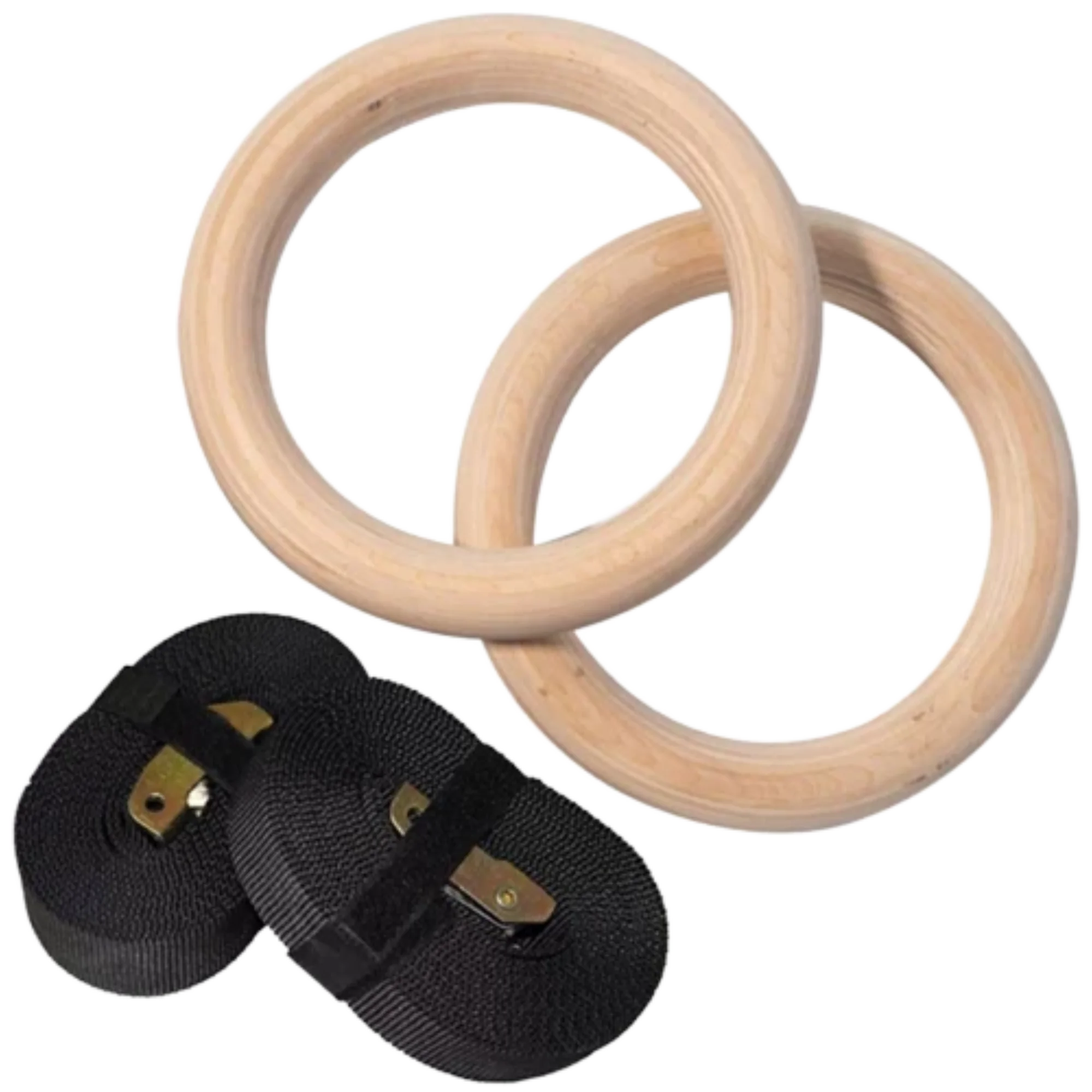 French Fitness Gymnastic Gym Wood Rings w/Adjustable Straps (New)