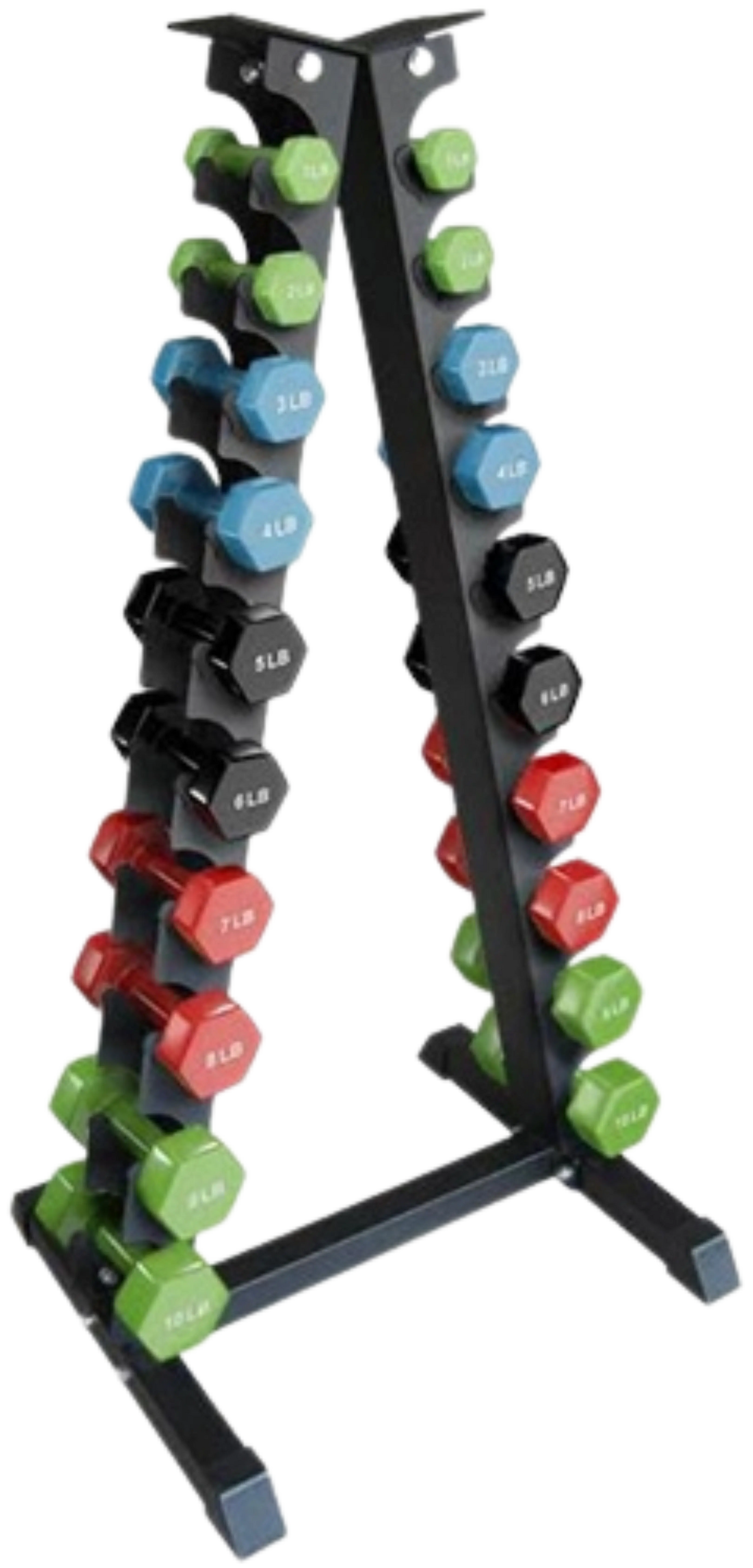 French Fitness Colorful Hex Vinyl Dumbbell Set 1 to 10 lbs w/Rack (New)