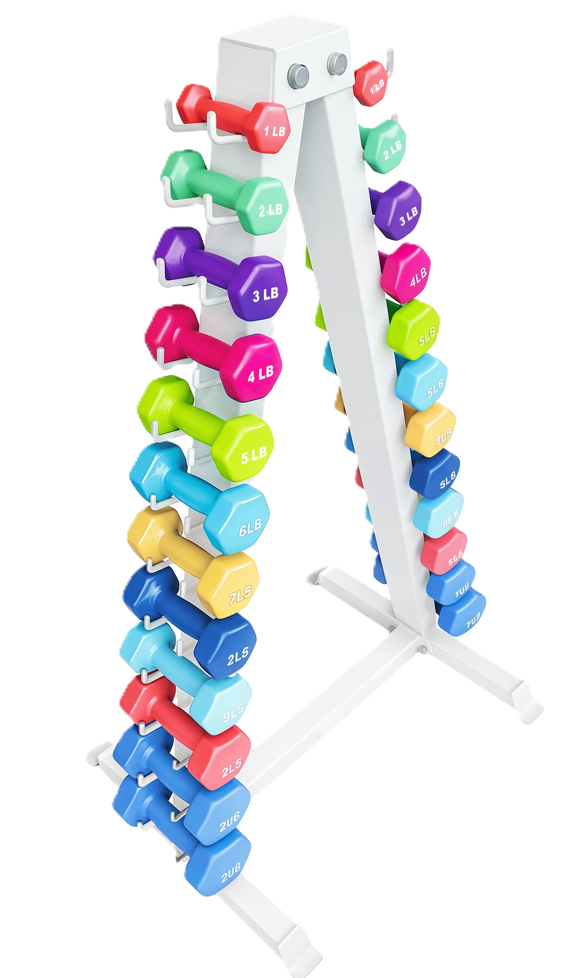 French Fitness Colorful Hex Vinyl Dumbbell Set of 1 to 15 lbs - Angled View