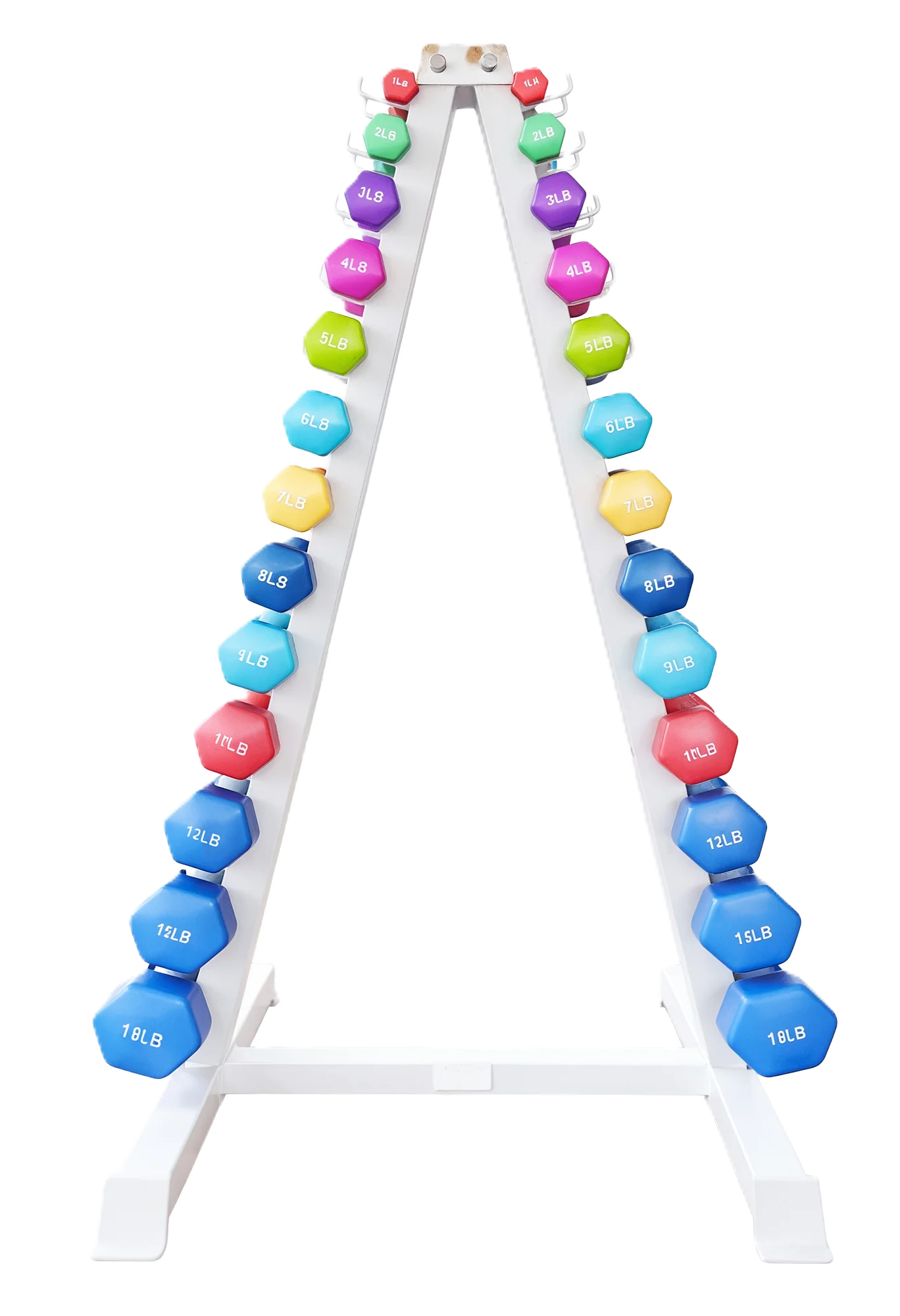 French Fitness Colorful Hex Vinyl Dumbbell Set of 1 to 15 lbs - Front View