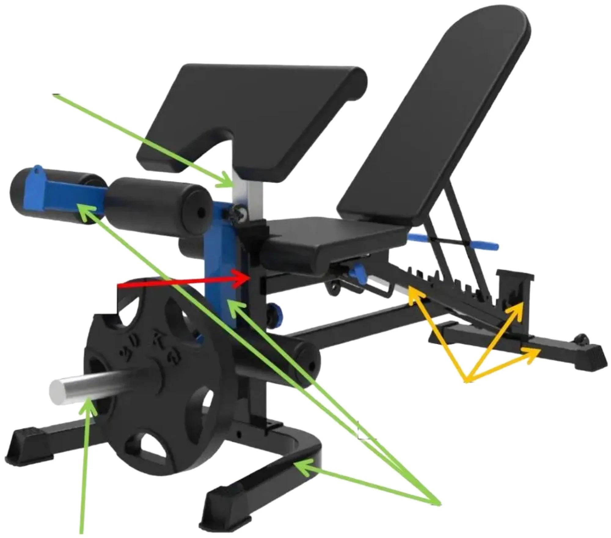 French Fitness Multi Functional Adjustable Bench V2 w/Arm Curl + Leg Ext (New)