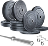 French Fitness Olympic Bumper Plates Set 285 lbs New – Front view of full plates set with 7 ft bar loaded
