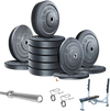 French Fitness Olympic Bumper Plate Set w/7 ft Olympic Bar 415 lbs + Bench - Crumb Rubber (New) Image