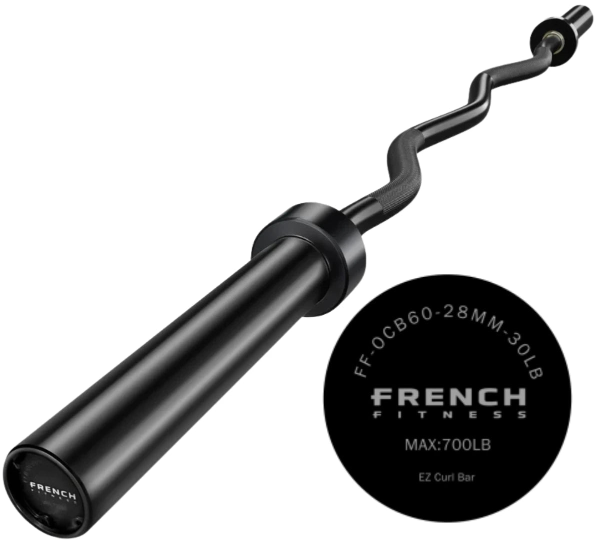 French Fitness 60" Olympic EZ Curl Bar - 700 lb Capacity (New)