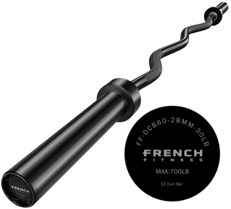 French Fitness 60" Olympic EZ Curl Bar - 700 lb Capacity (New)