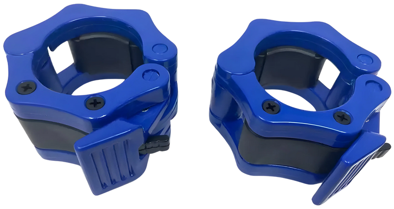 French Fitness Blue ABS Olympic Barbell Jaw-Locking Collars / Clamps (Pair) (New)