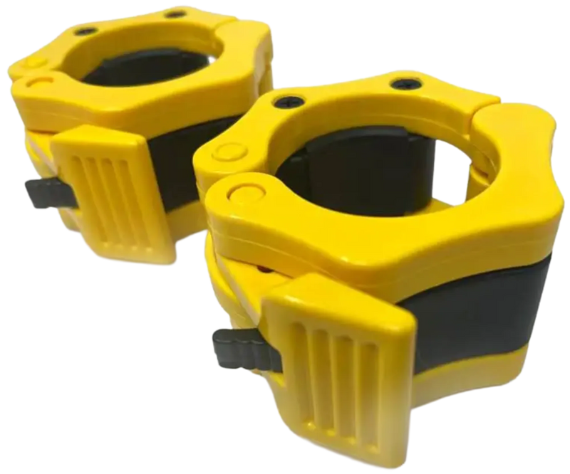 French Fitness Yellow ABS Olympic Jaw Lock Collars / Clamps (Pair) (New)