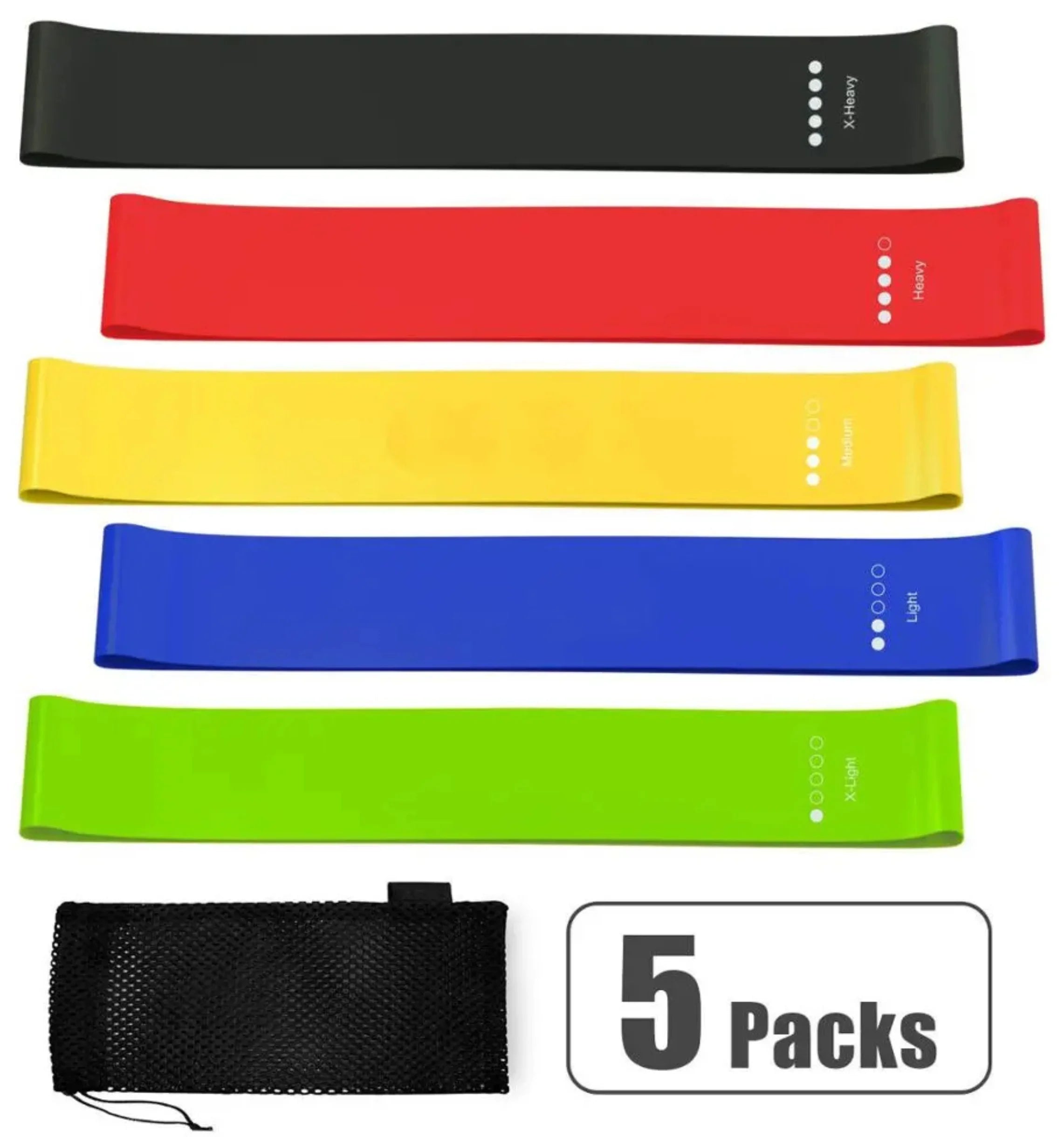 Mini Resistance Bands Exercise Loops 600mm x 50mm, Set of 5 French Fitness - Top View