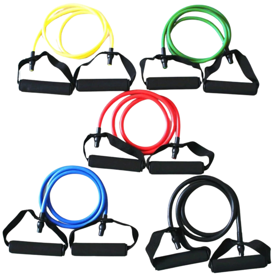 French Fitness Resistance Band Set of 5 w/Handles (New)