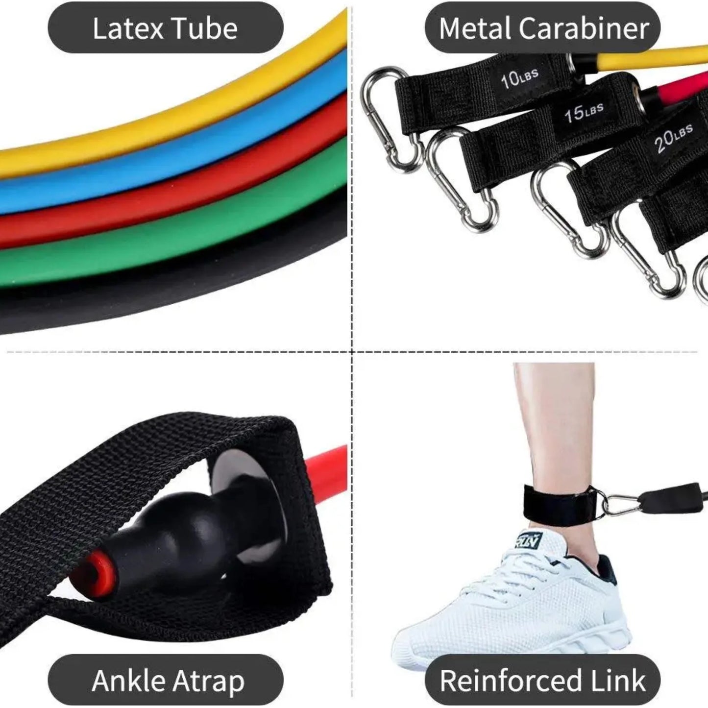 Resistance Band Set, 5 Pack (10lb/15lb/20lb/25lb/30lb) French Fitness - Infographics