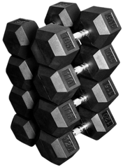 French Fitness Rubber Coated Hex Dumbbell Set 105-120 lbs - Angled View