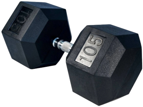 French Fitness Rubber Coated Hex Dumbbell 105 lbs - Single (New)