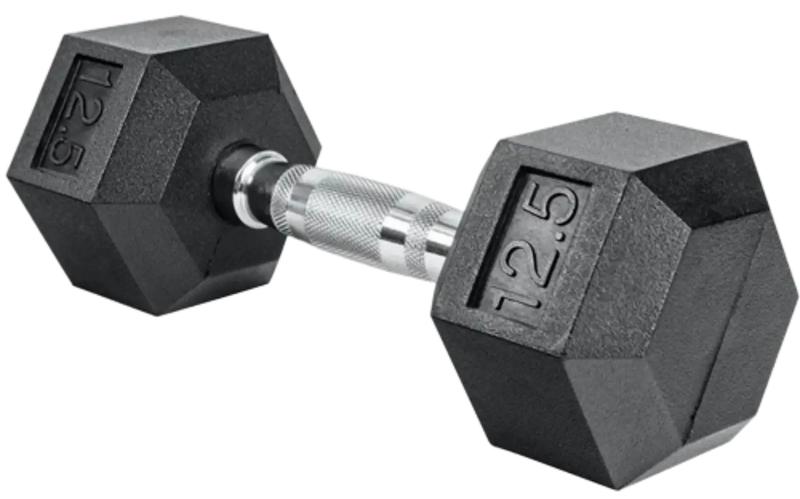 French Fitness Rubber Coated Hex Dumbbell 12.5 lbs - Single (New)