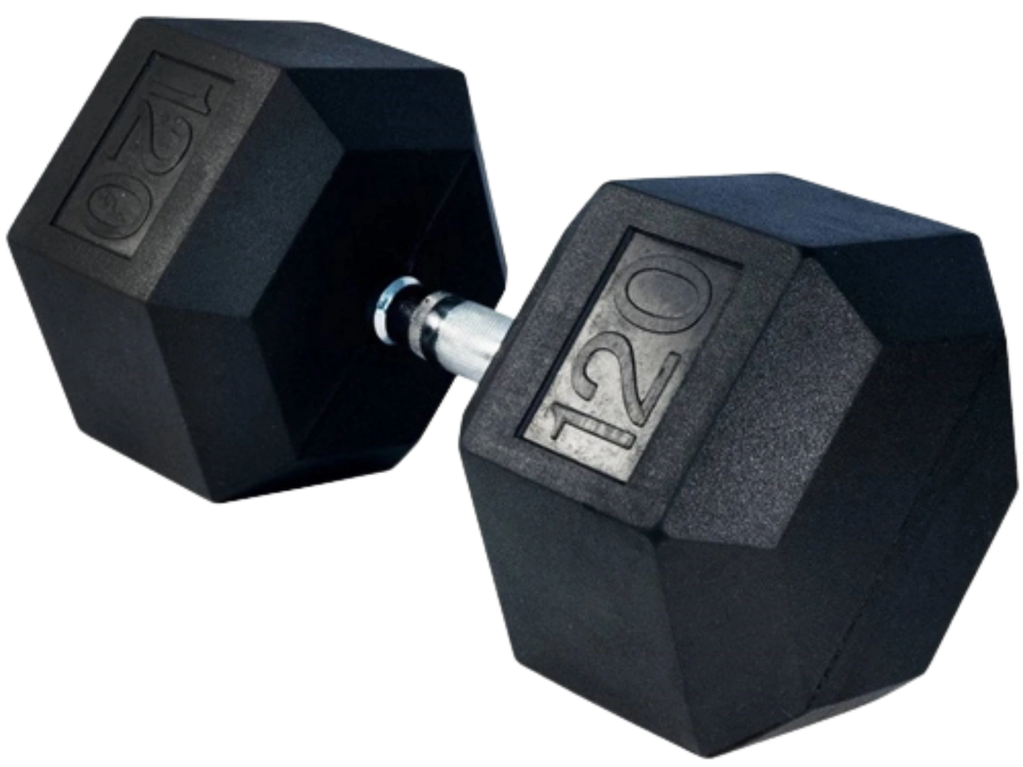 French Fitness Rubber Coated Hex Dumbbell 120 lbs - Single - Angled View