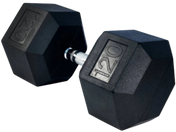 French Fitness Rubber Coated Hex Dumbbell 120 lbs - Single - Angled View