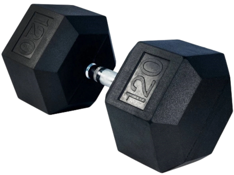 French Fitness Rubber Coated Hex Dumbbell 120 lbs - Single (New)