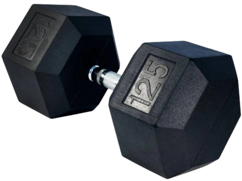 French Fitness Rubber Coated Hex Dumbbell 125 lbs - Single (New)