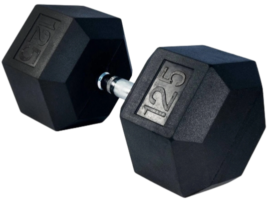 French Fitness Rubber Coated Hex Dumbbell 125 lbs - Single (New)