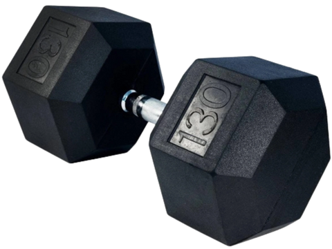 French Fitness Rubber Coated Hex Dumbbell 130 lbs - Single (New)