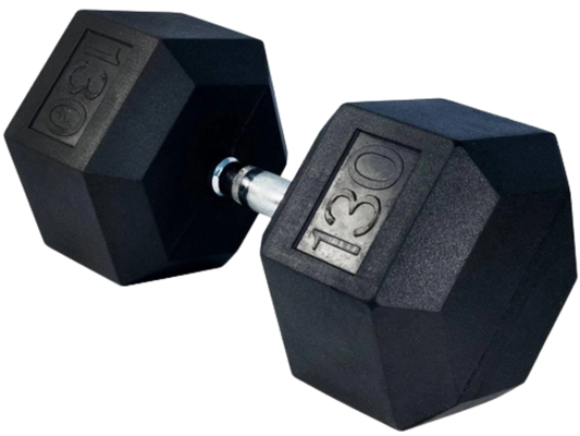 French Fitness Rubber Coated Hex Dumbbell 130 lbs - Single (New)