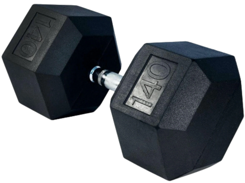 French Fitness Rubber Coated Hex Dumbbell 140 lbs - Single (New)