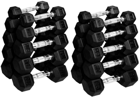 French Fitness Rubber Coated Hex Dumbbell Set 2.5-25 lbs - 10 Pair  (New)