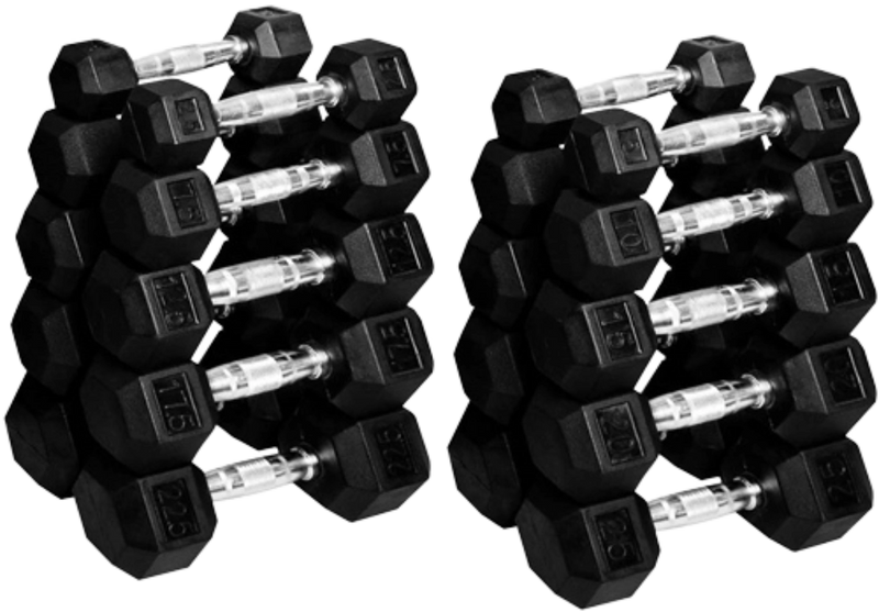 French Fitness Rubber Coated Hex Dumbbell Set 2.5-25 lbs - 10 Pair  (New)