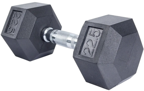 French Fitness Rubber Coated Hex Dumbbell 22.5 lbs - Single (New)