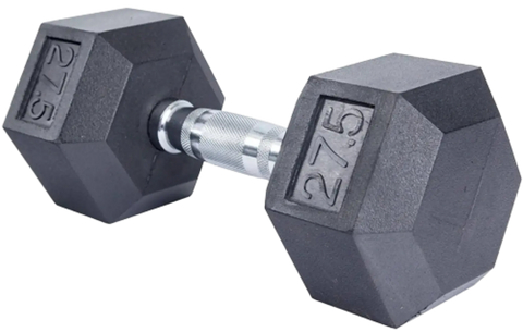 French Fitness Rubber Coated Hex Dumbbell 27.5 lbs - Single (New)