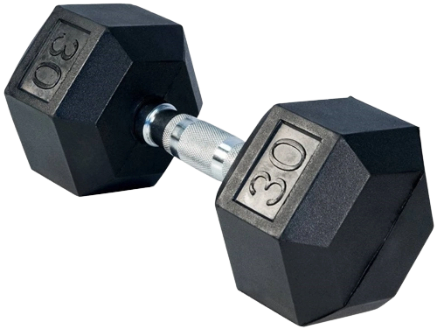 French Fitness Rubber Coated Hex Dumbbell 30 lbs - Single - Angled View