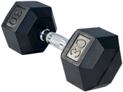 French Fitness Rubber Coated Hex Dumbbell 30 lbs - Single - Angled View