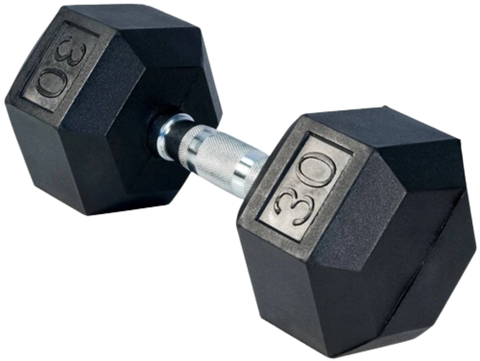 French Fitness Rubber Coated Hex Dumbbell 30 lbs - Single (New)