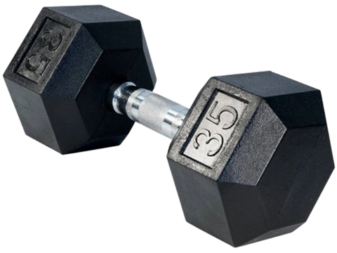 French Fitness Rubber Coated Hex Dumbbell 35 lbs - Single (New)
