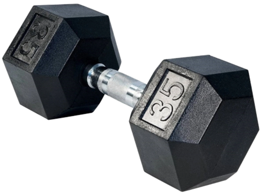 French Fitness Rubber Coated Hex Dumbbell 35 lbs - Single (New)