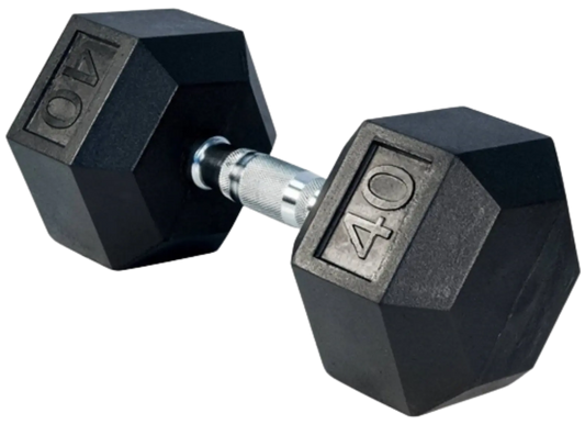 French Fitness Rubber Coated Hex Dumbbell 40 lbs - Single (New)