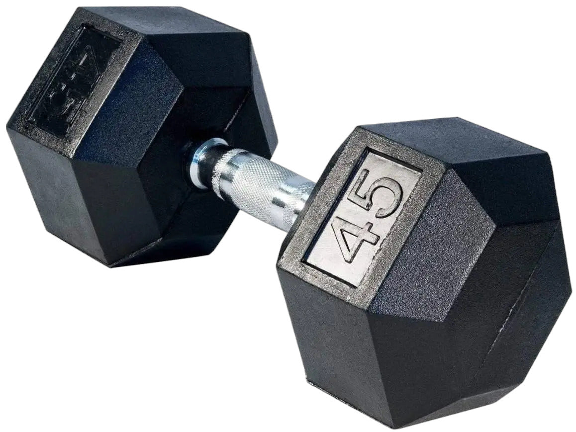 French Fitness Rubber Coated Hex Dumbbell Set 5-50 lbs (New)