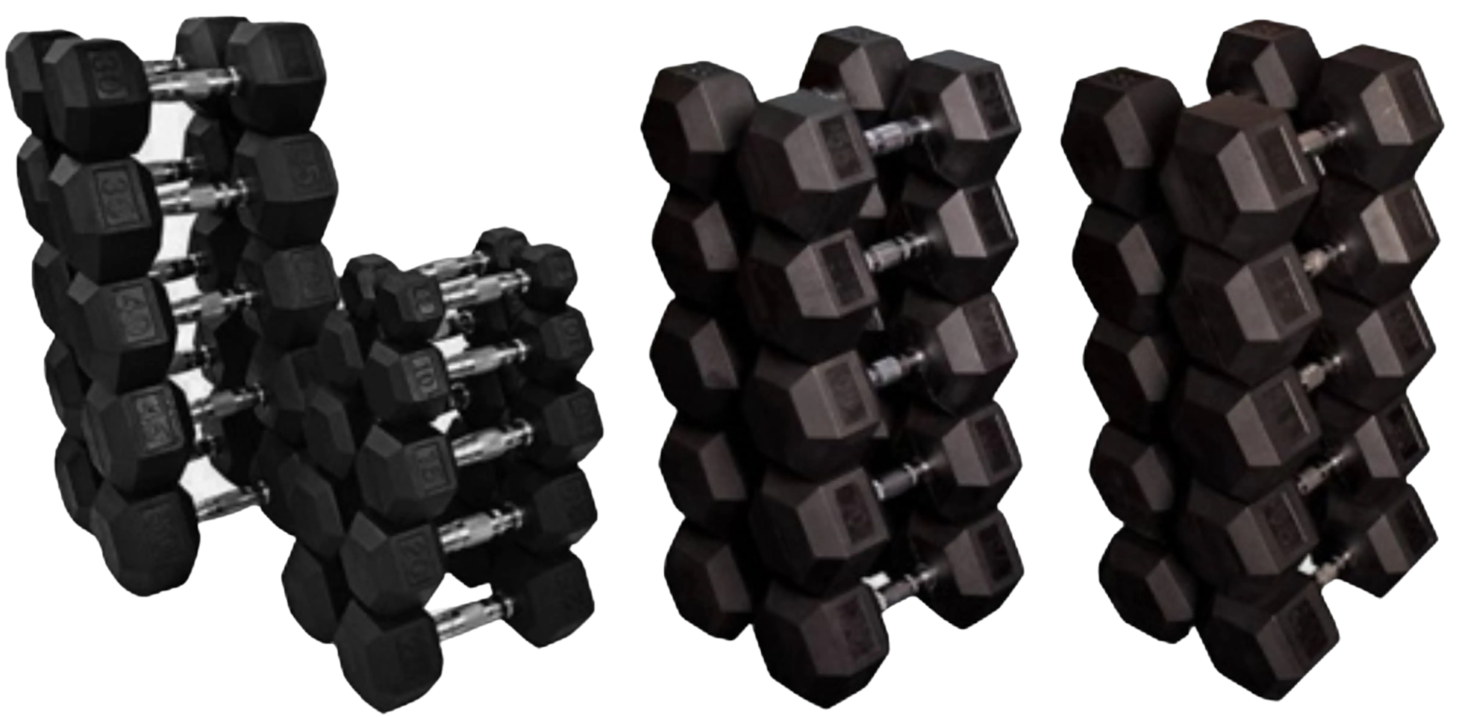 French Fitness Rubber Coated Hex Dumbbell Set 5-100 lbs (New)