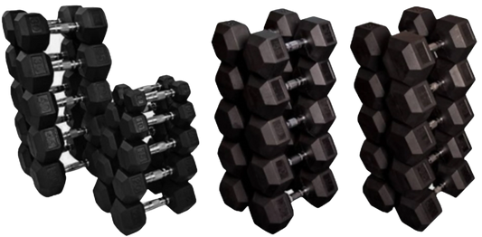 French Fitness Rubber Coated Hex Dumbbell Set 5-100 lbs (New)