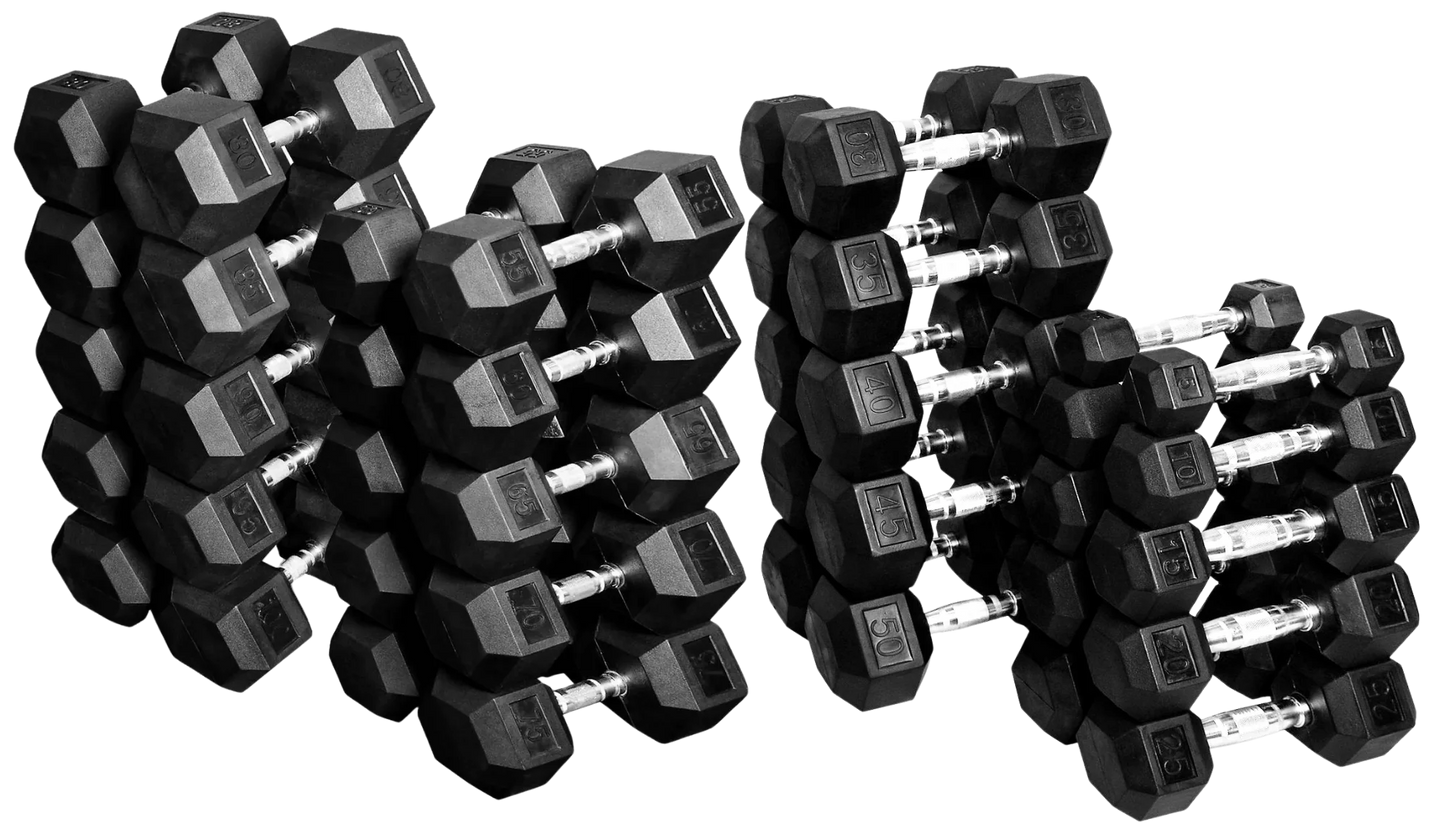 French Fitness Rubber Coated Hex Dumbbells (New)