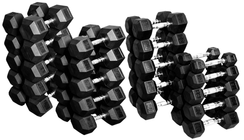 French Fitness Rubber Coated Hex Dumbbells (New)