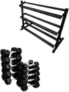 French Fitness Rubber Hex Dumbbell Set 5 to 50 lbs. w/Rack (New) Image
